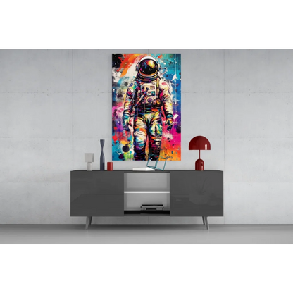 Vibrant cosmic astronaut wall art canvas print with metallic accents