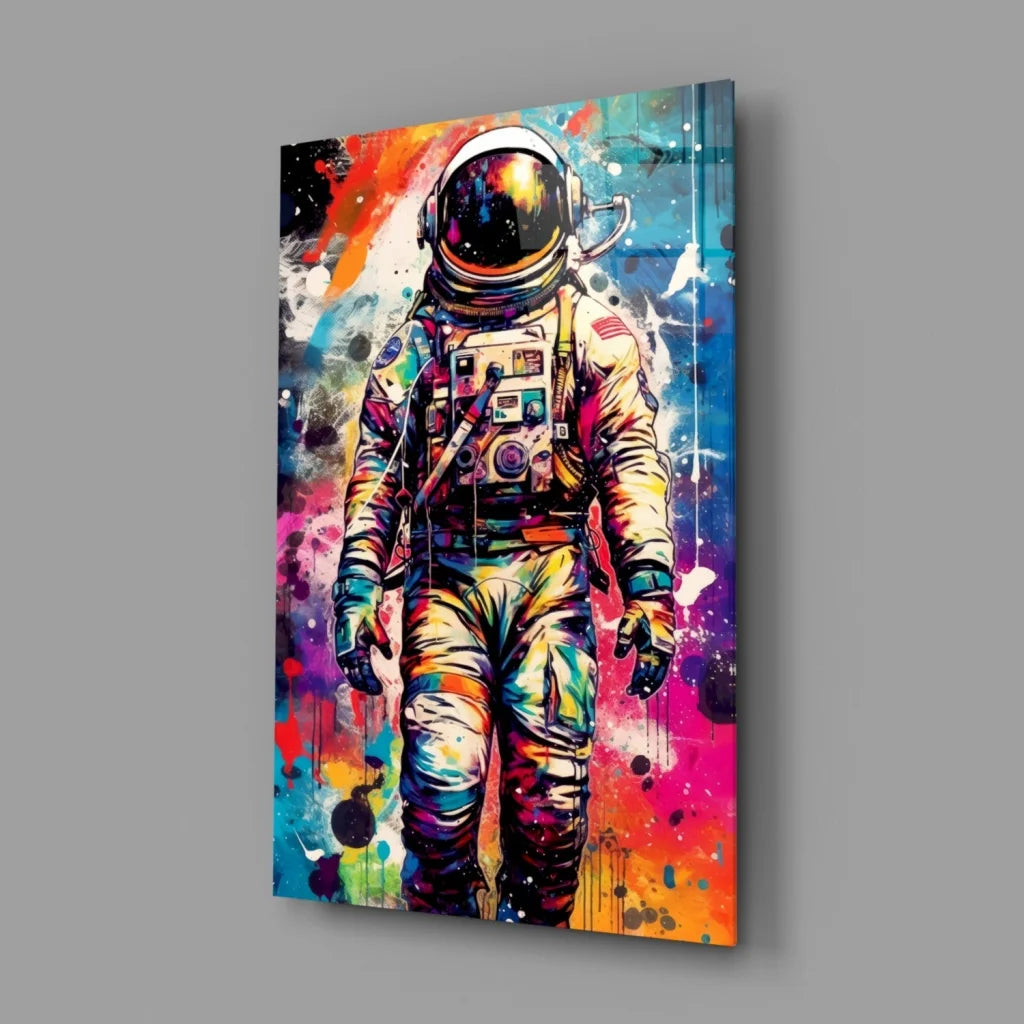 Vibrant cosmic astronaut splatter wall art canvas print