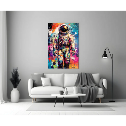 Vibrant cosmic astronaut splatter wall art canvas print