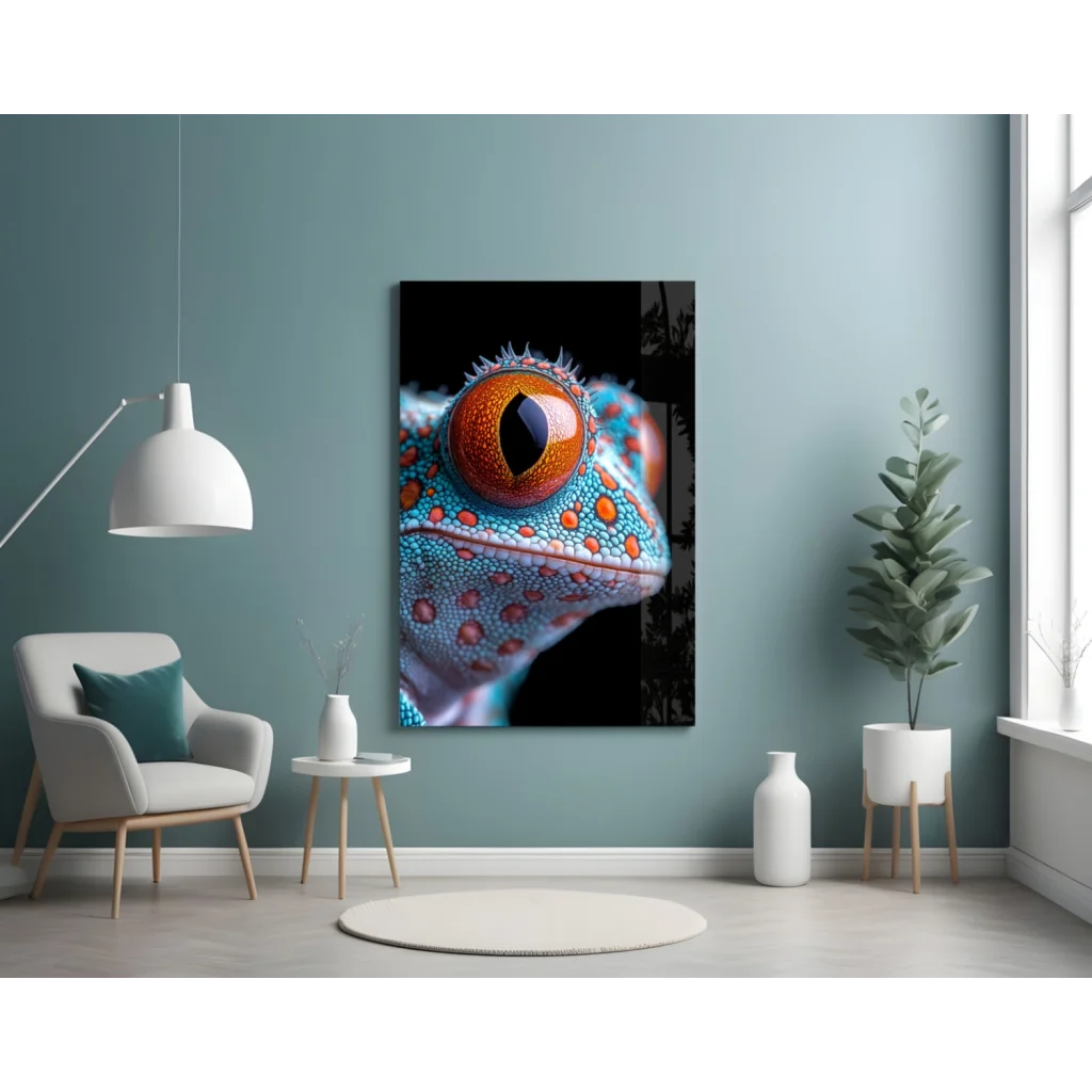 Stunning Gecko Eye Glass Wall Art in Turquoise and Orange | Contemporary Home Wall Art | vintageantiquesgifts.com