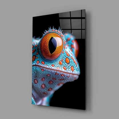 Stunning Gecko Eye Glass Wall Art in Turquoise and Orange | Glass Wall Art Print | vintageantiquesgifts.com