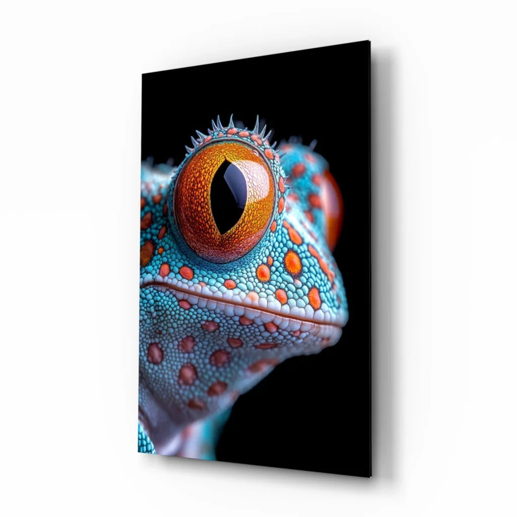 Stunning Gecko Eye Glass Wall Art in Turquoise and Orange | Insigneart USA | vintageantiquesgifts.com