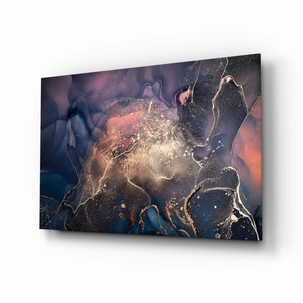 Cosmic galaxy canvas wall art with swirling nebula colors in blues and purples