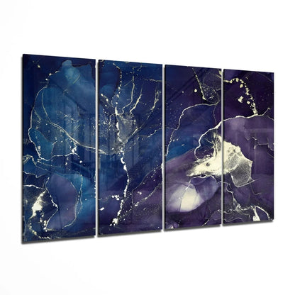 Cosmic Purple Blue Galaxy 4-panel glass wall art with marble design