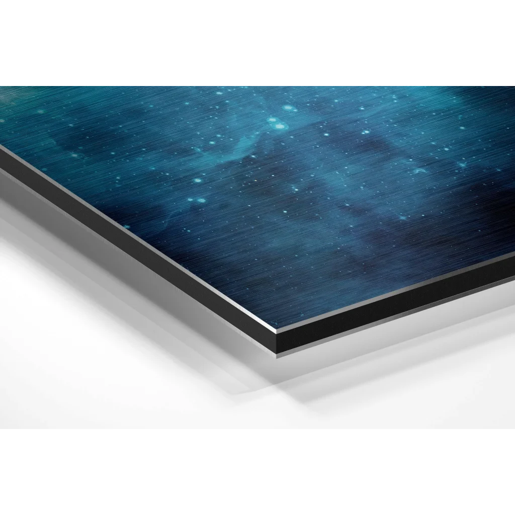 Glass Wall Art Sleek cosmic nebula art on brushed aluminium dibond print
