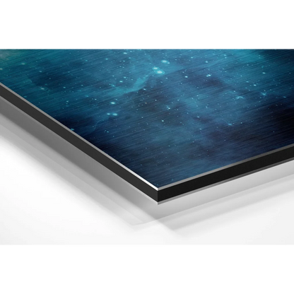 Sleek cosmic nebula art on brushed aluminium dibond print