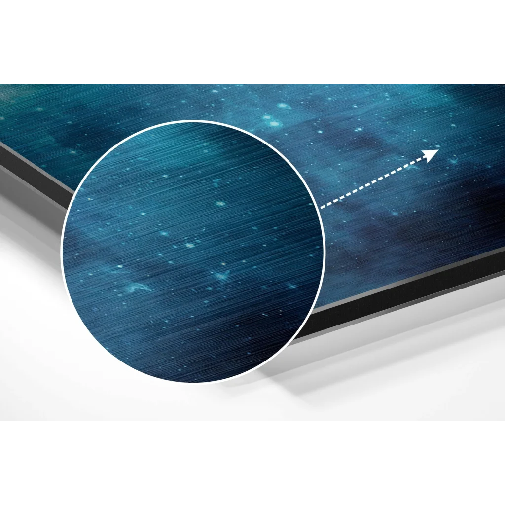 Close-up of cosmic nebula on brushed aluminium dibond print