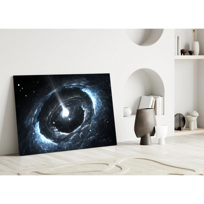Cosmic spiral galaxy canvas wall art with glowing blue stars