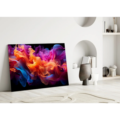 Vibrant cosmic swirl abstract wall art canvas in bold orange, purple, blue, pink hues on black