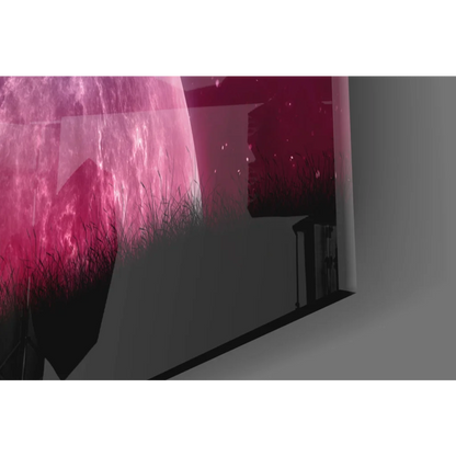 Vibrant pink textured planet in Cosmic Tree starry night wall art print