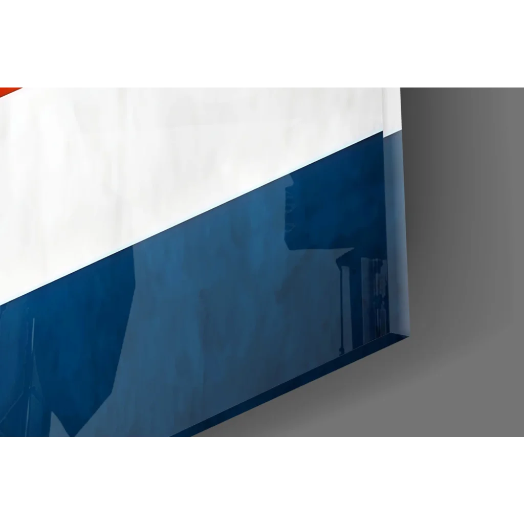 Sleek Costa Rica glass art print with bold navy-white diagonal stripes