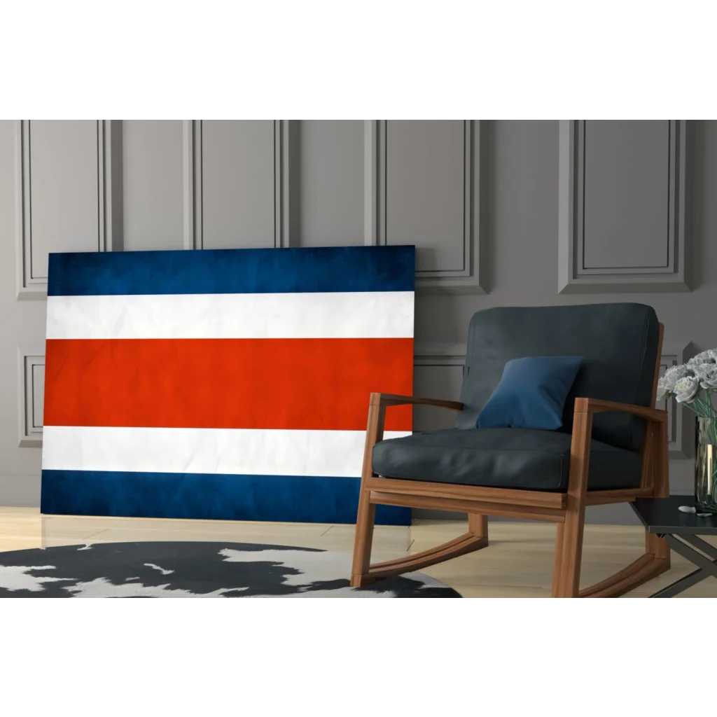 Costa Rican flag glass art print with bold blue white red stripes