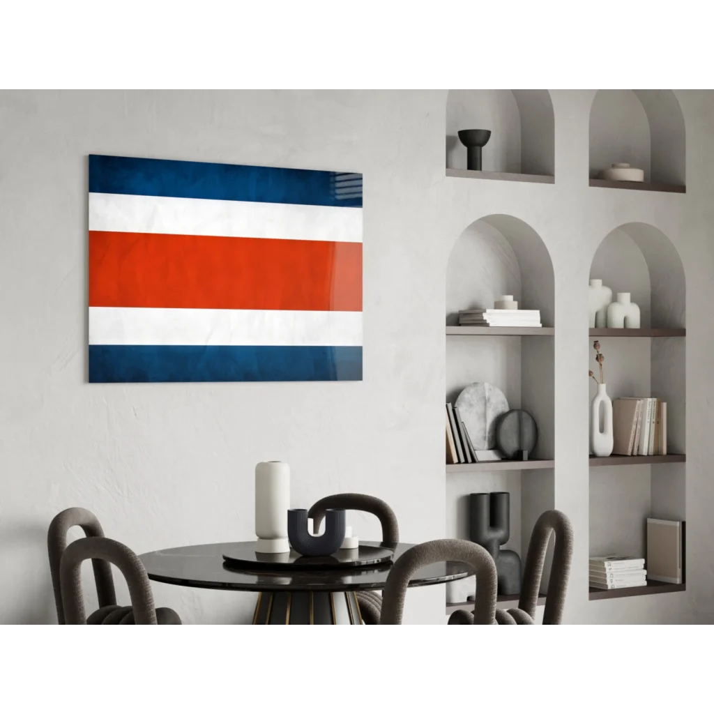 Costa Rican flag canvas wall art on modern gray sideboard