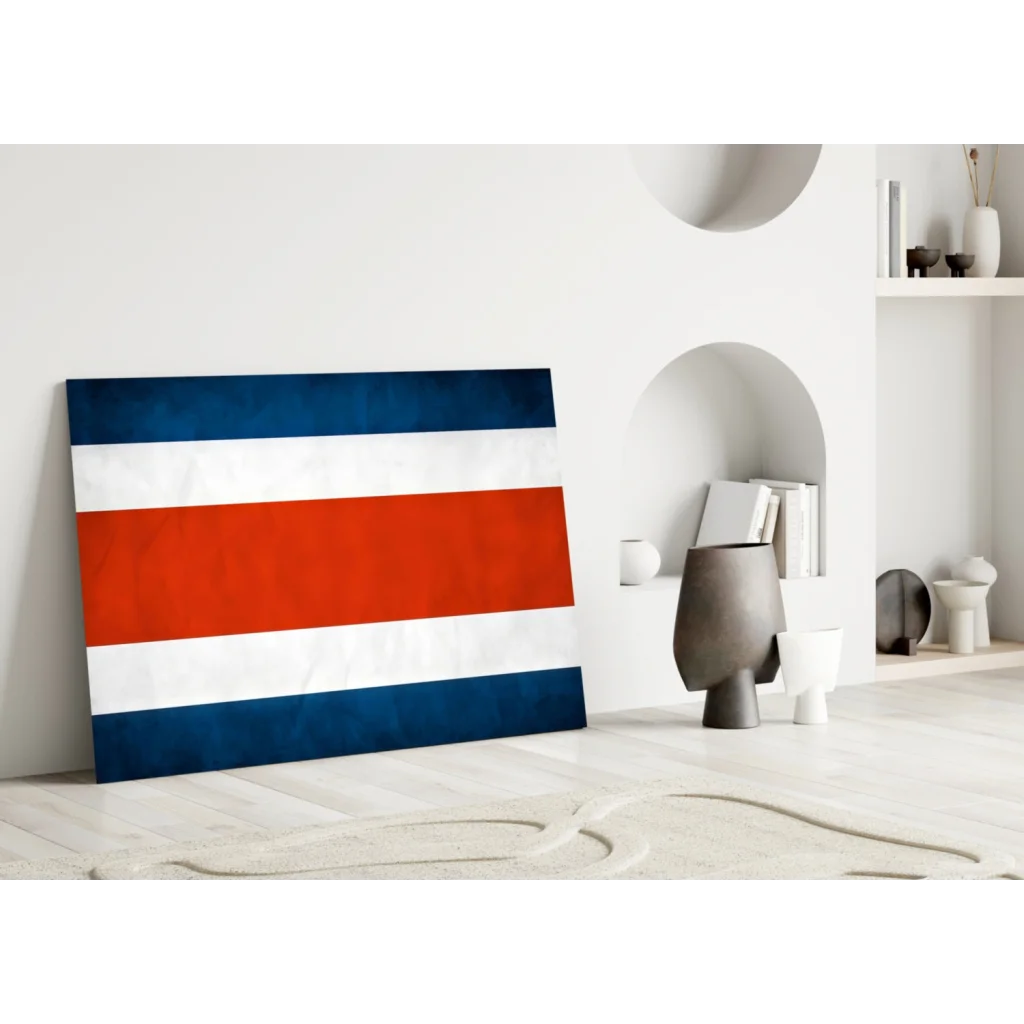 Costa Rican flag canvas wall art on gray sideboard