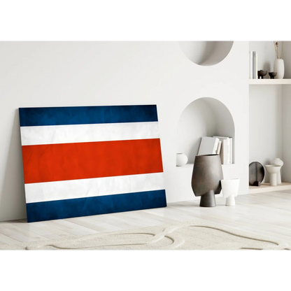 Costa Rican flag canvas wall art on gray sideboard
