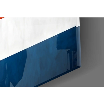 White and blue Costa Rican flag wall art on glossy paper with geometric shapes