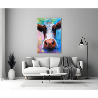 Bold Abstract Cow Glass Wall Art with Vibrant Colors | Modern Wall Art Decor | vintageantiquesgifts.com