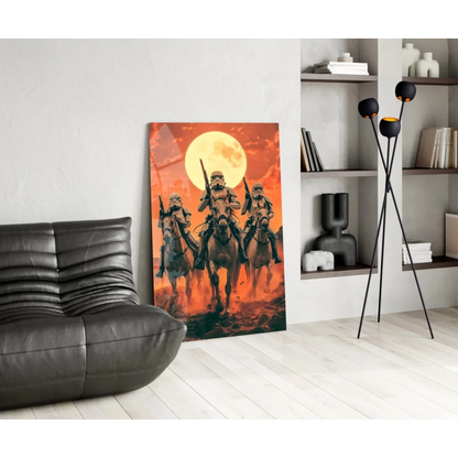 Stormtroopers Sunset Ride Star Wars canvas wall art with vibrant orange red hues