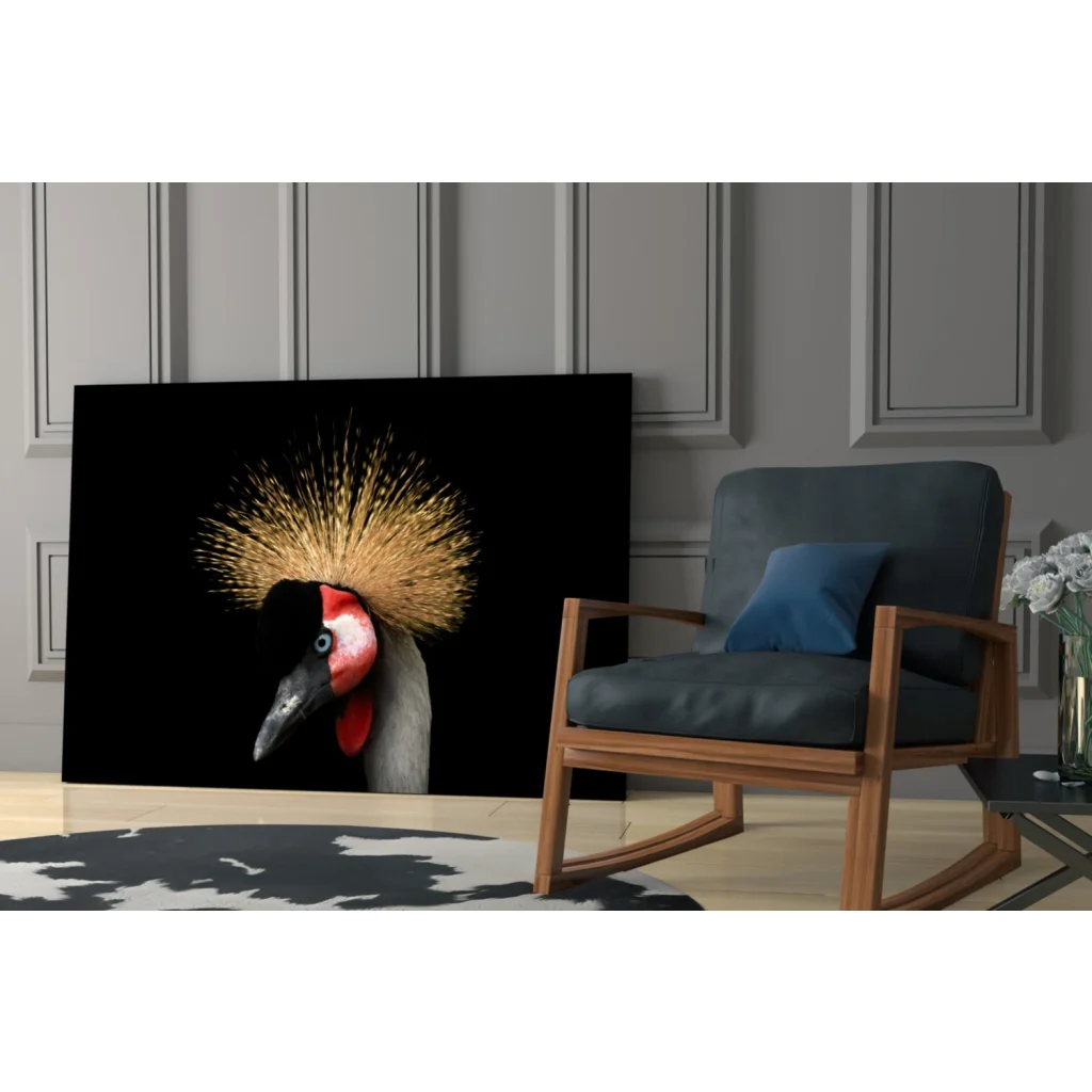 Stunning golden crowned crane black canvas wall art print