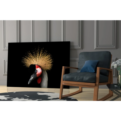 Stunning golden crowned crane black canvas wall art print