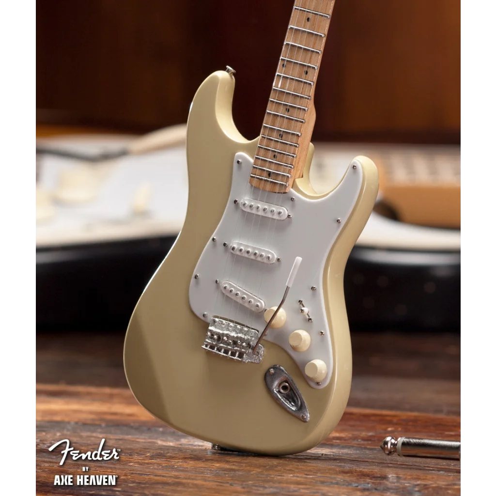 Miniature white Fender Stratocaster in Axe Heaven cream guitar case gift