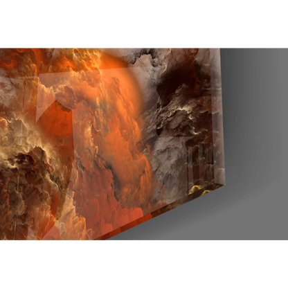 Vibrant orange and gray abstract glass wall art with glossy 3D texture