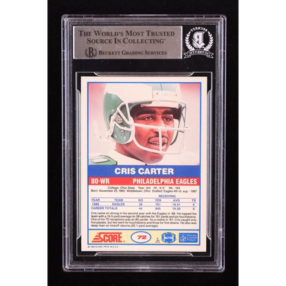 Cris Carter graded 1988 Score rookie football card, BGS authenticated, great collectible