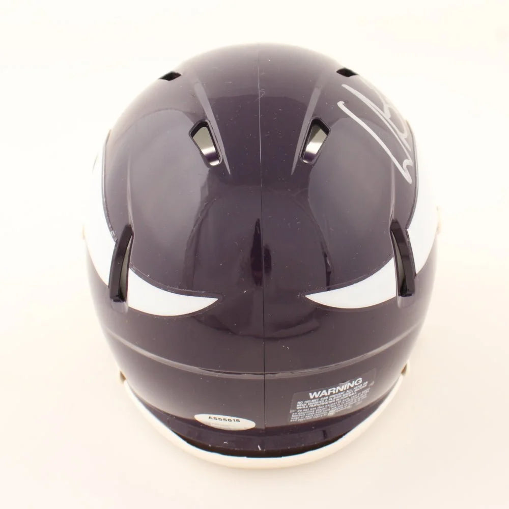 Dark purple Vikings throwback speed mini helmet with white accents and signature