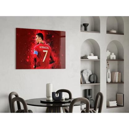 Vibrant red Cristiano Ronaldo poster as canvas wall art print