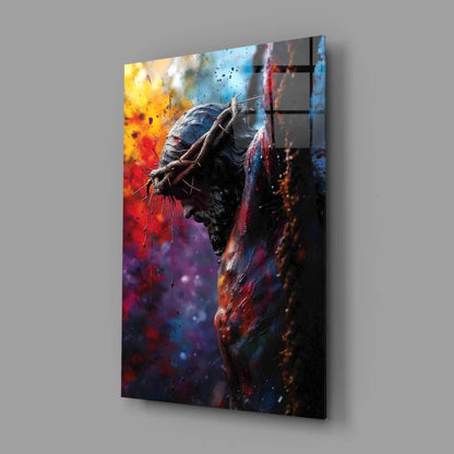 Fiery Abstract Figure Glass Wall Art with Bold Splattered Colors | Glass Wall Art Print | vintageantiquesgifts.com