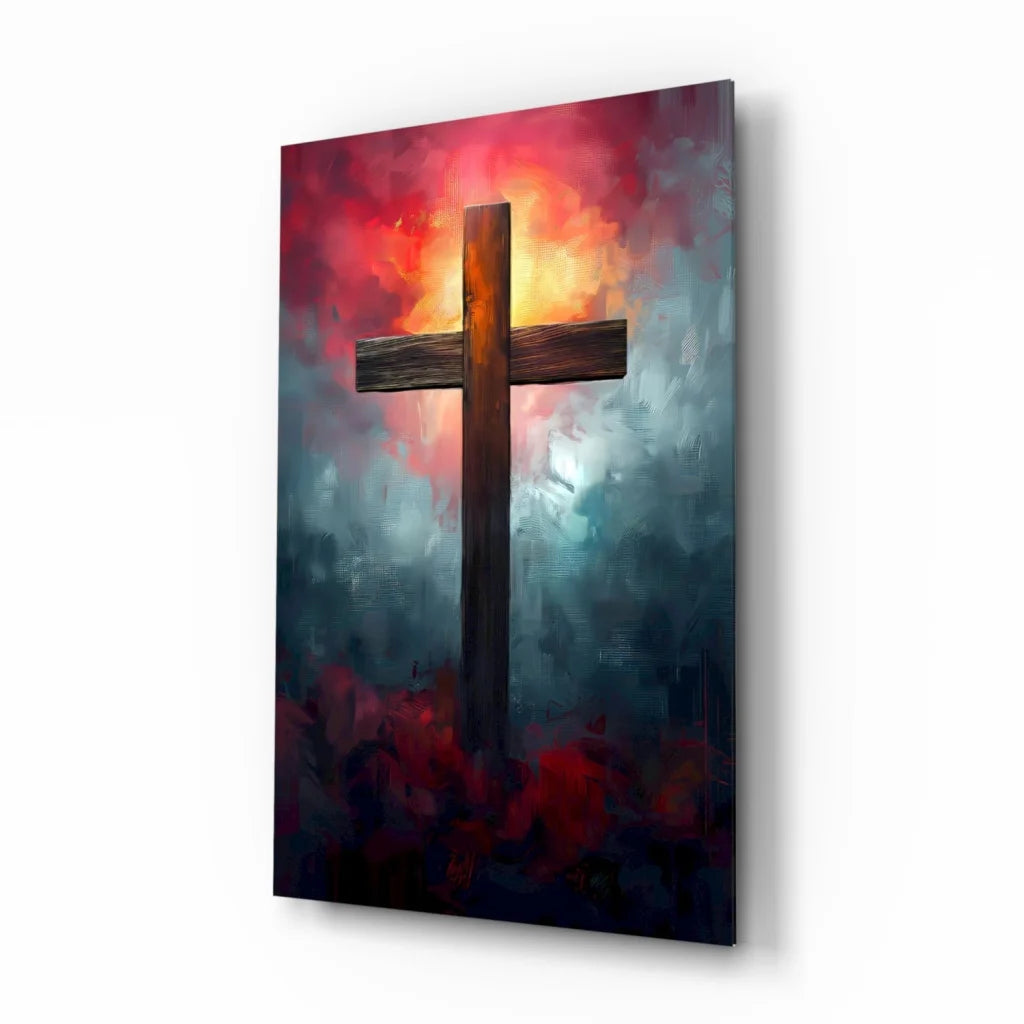 Fiery Cross Wall Art with Dramatic Sunset Sky Canvas | Insigneart USA | vintageantiquesgifts.com