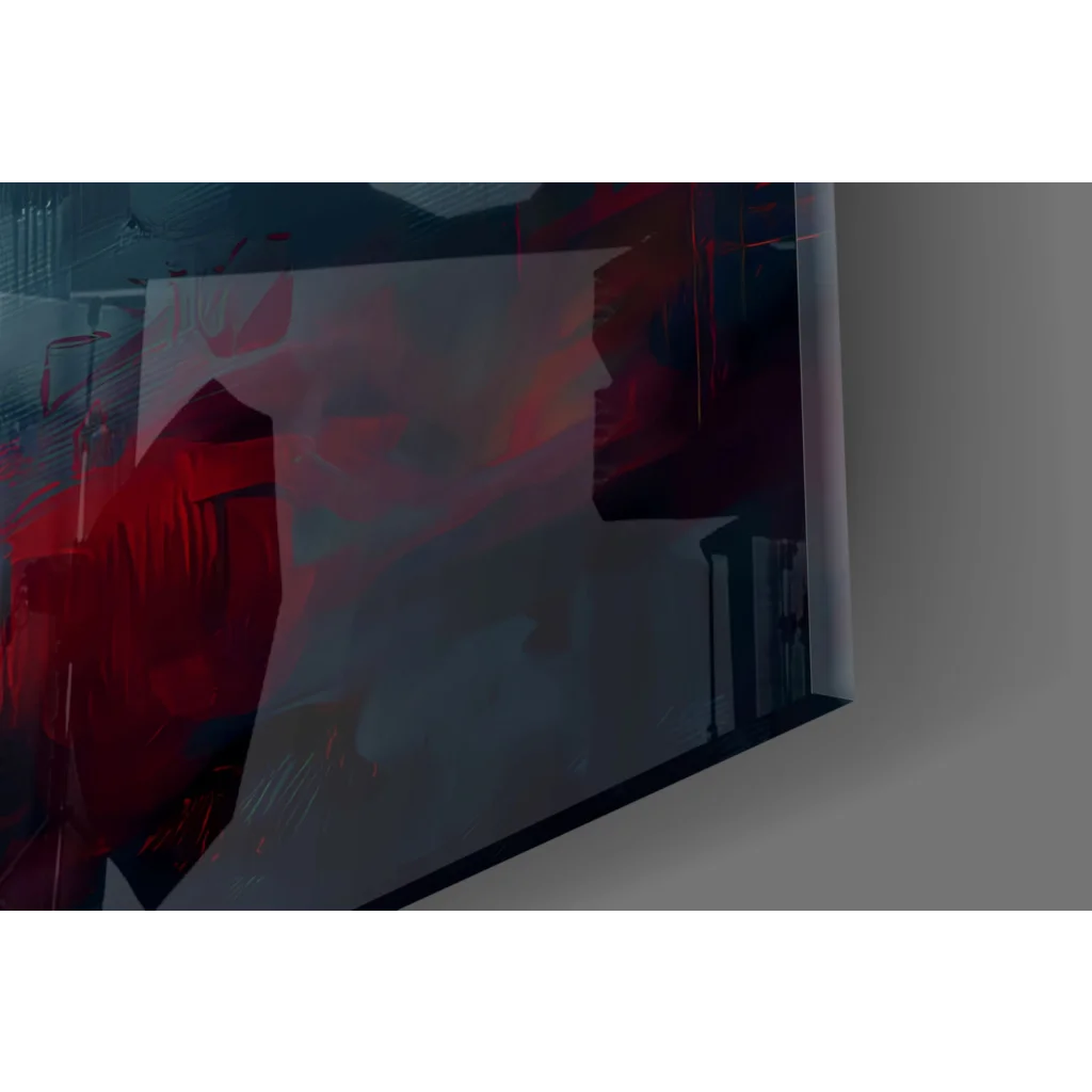 Fiery Cross wall art with bold red sunset sky on glass wall