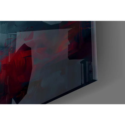 Fiery Cross wall art with bold red sunset sky on glass wall