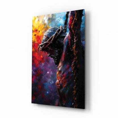 Fiery Abstract Figure Glass Wall Art with Bold Splattered Colors | Insigneart USA | vintageantiquesgifts.com