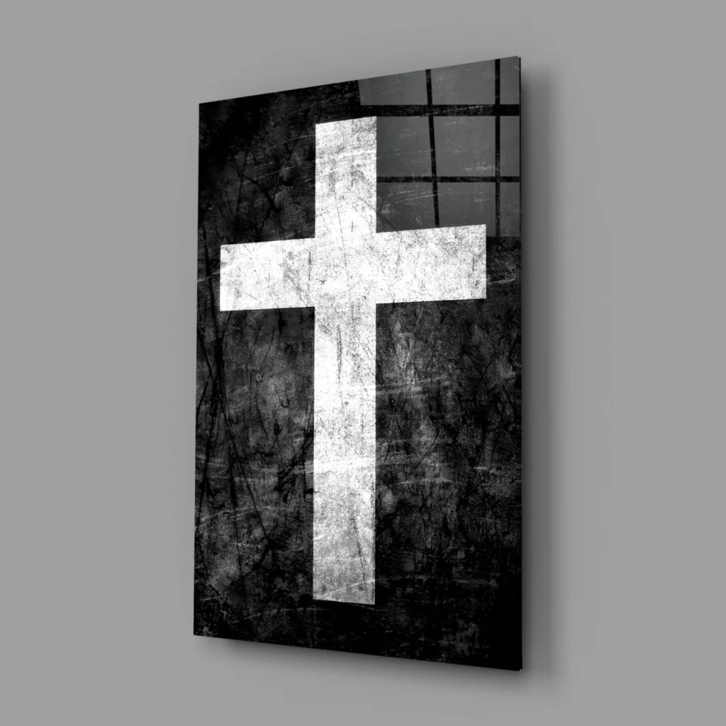 Distressed black and white cross textured canvas wall art
