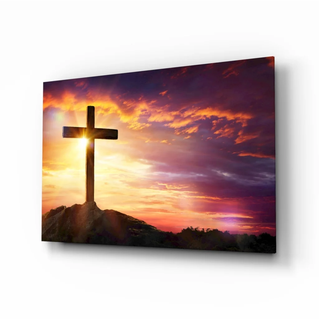Sunset Cross Canvas Wall Art With Vibrant Sky Colors | Insigneart USA | vintageantiquesgifts.com