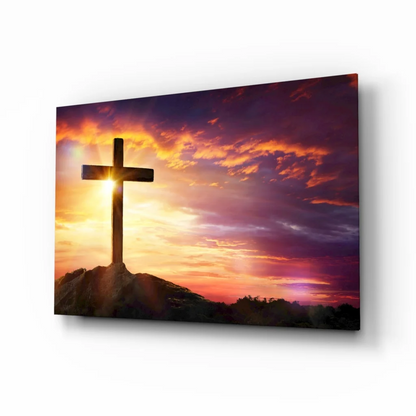 Sunset Cross Canvas Wall Art With Vibrant Sky Colors | Insigneart USA | vintageantiquesgifts.com