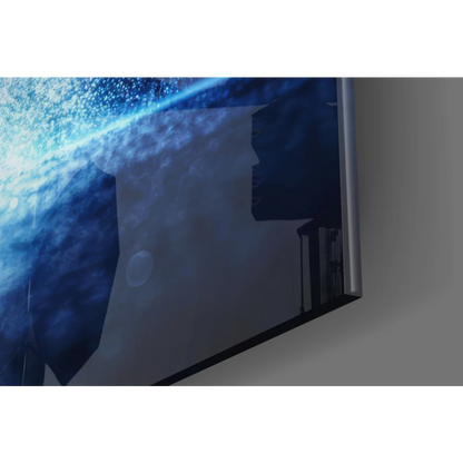 Sleek cosmic glass wall art TV frame with starry galaxy scene