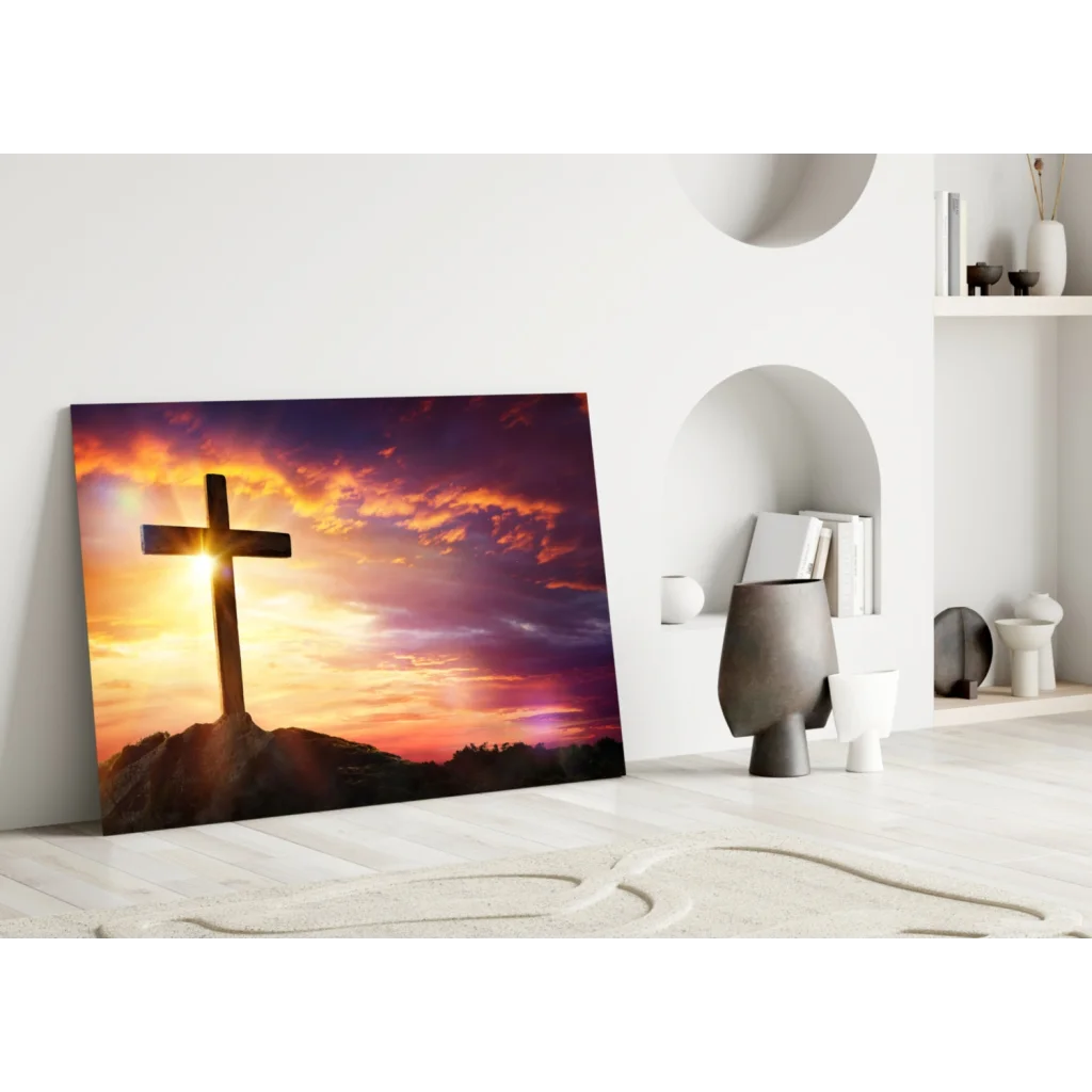 Sunset Cross Canvas Wall Art With Vibrant Sky Colors | Modern Wall Art Decor | vintageantiquesgifts.com