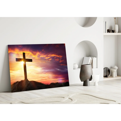 Sunset Cross Canvas Wall Art With Vibrant Sky Colors | Modern Wall Art Decor | vintageantiquesgifts.com