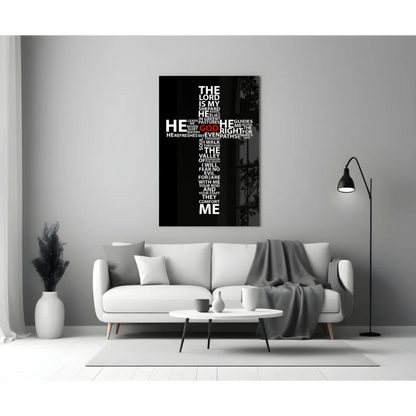Black and white cross wall art canvas with The Lord Is My Shepherd typography