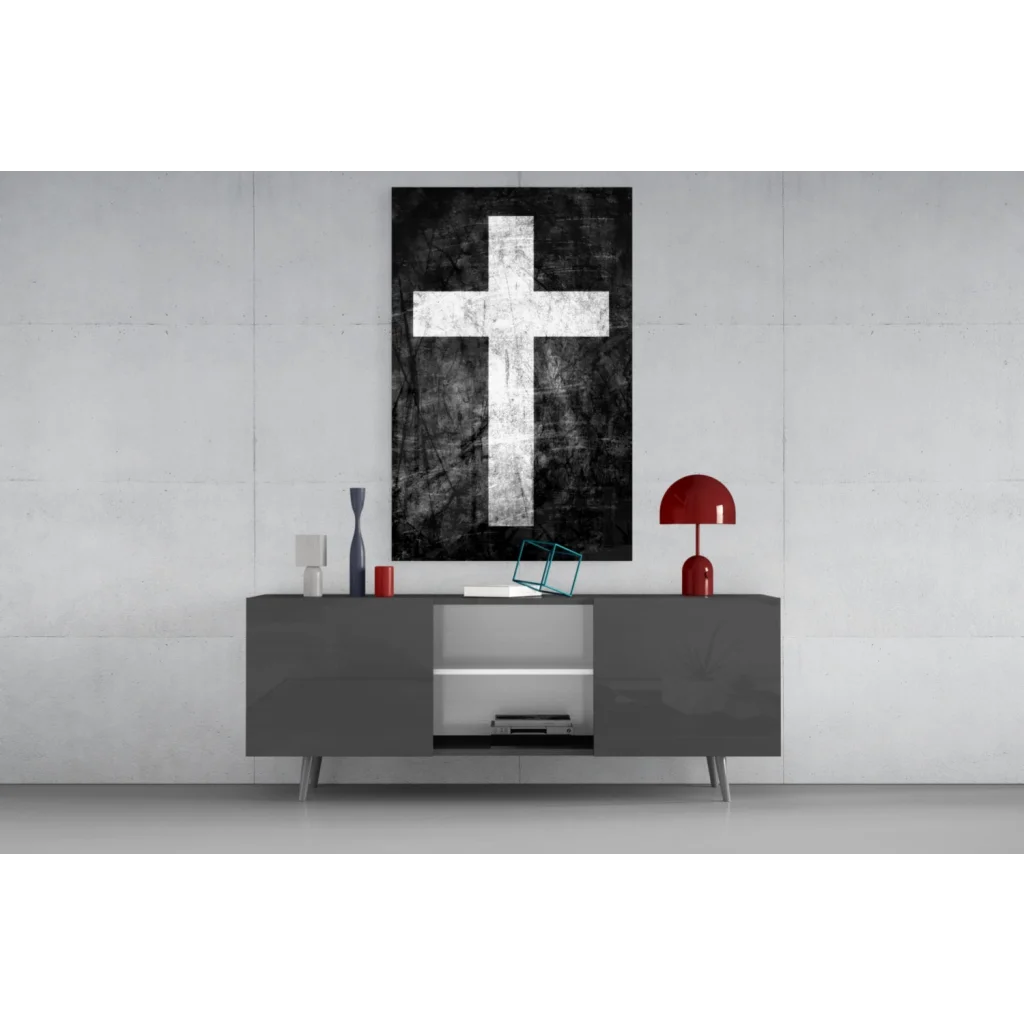 Distressed cross textured black and white wall art canvas