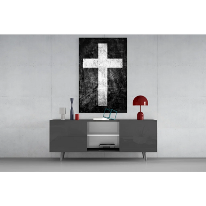 Distressed cross textured black and white wall art canvas