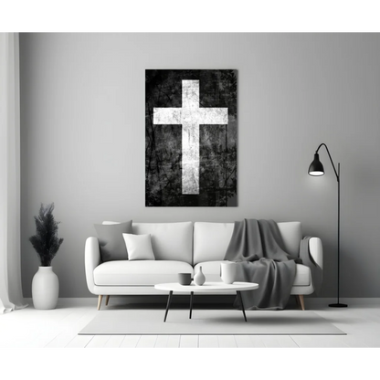 Black and white distressed cross textured wall art canvas