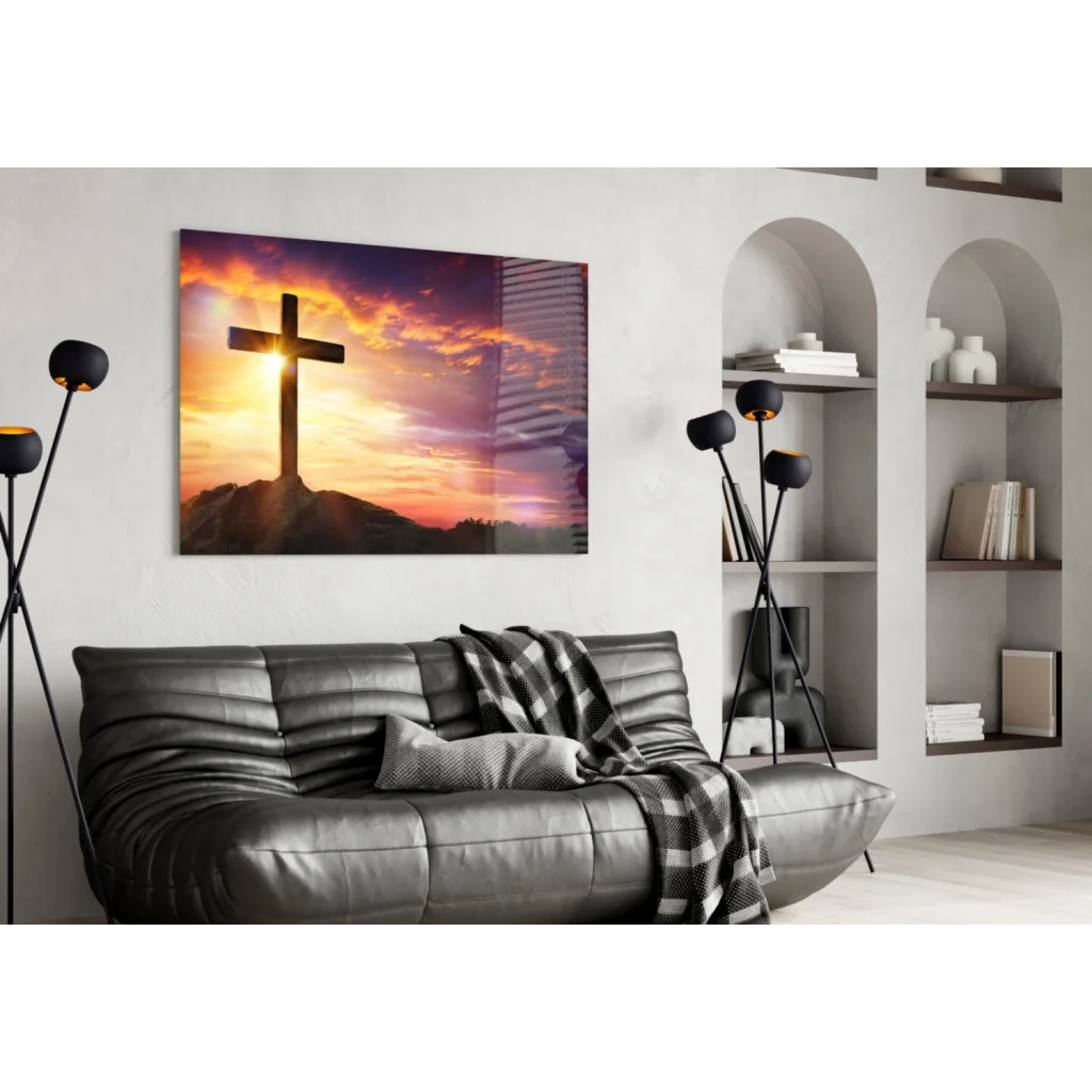 Sunset Cross Canvas Wall Art With Vibrant Sky Colors | Contemporary Home Wall Art | vintageantiquesgifts.com