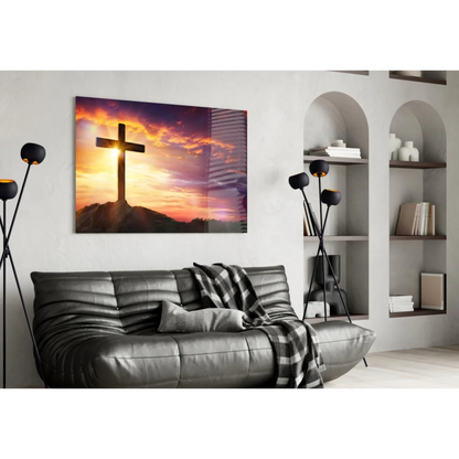Sunset Cross Canvas Wall Art With Vibrant Sky Colors | Contemporary Home Wall Art | vintageantiquesgifts.com