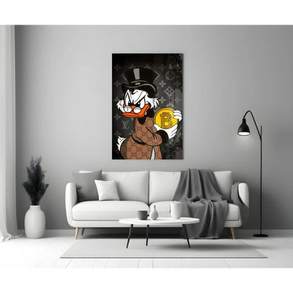 Fancy Bitcoin Duck glass wall art on designer pattern canvas