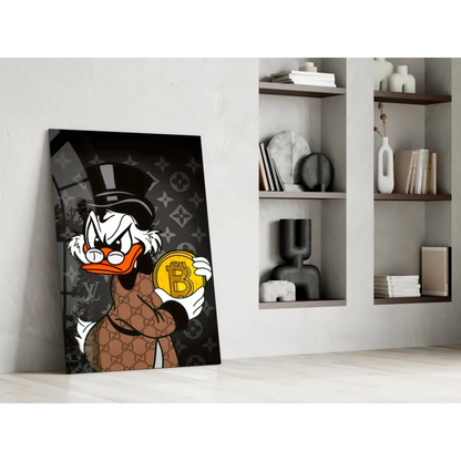Fancy bitcoin duck glass wall art with LV and Gucci patterns