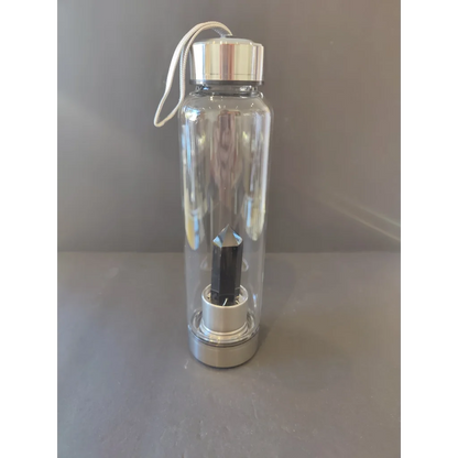 Crystal infused stainless steel water bottle with amethyst stone