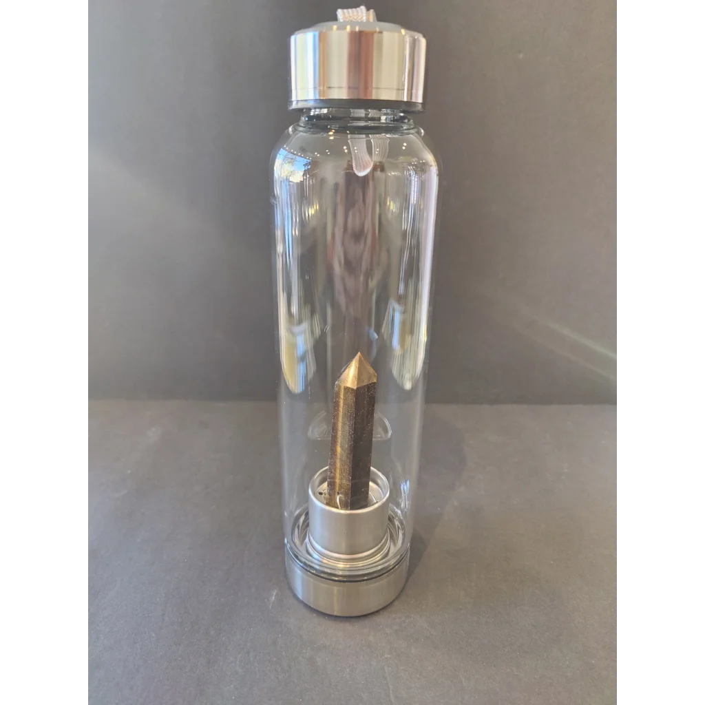 Crystal infused stainless steel water bottle with amethyst stone